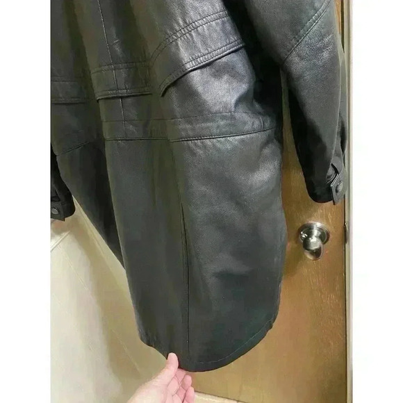 Vintage Real Leather Hooded Jacket Zip And Button Heavy Size M Pockets *Read* - Picture 11 of 16